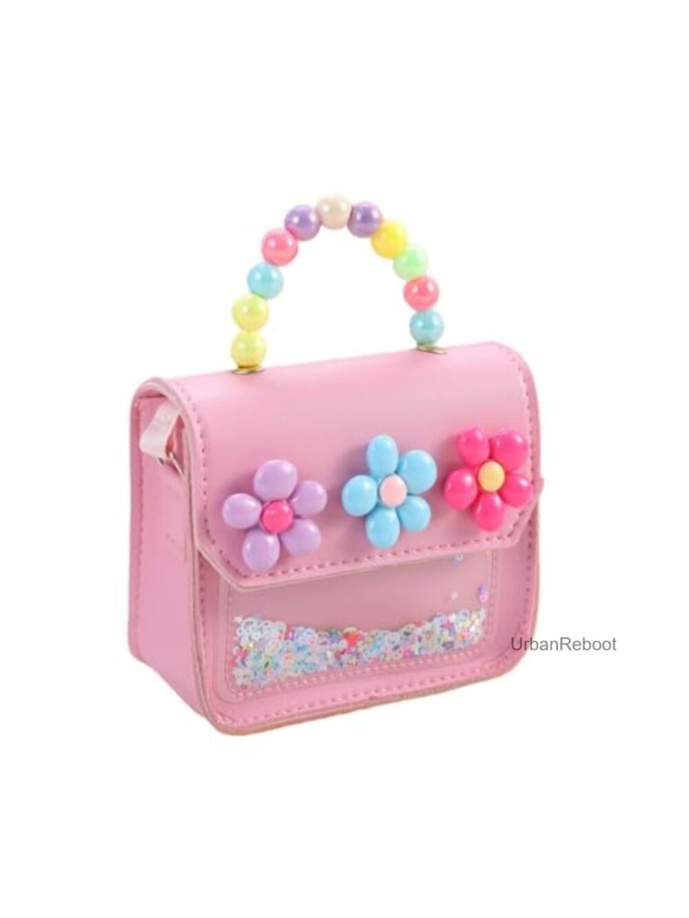 Girls Mini Purse with Flower Decor Sequin Crossbody Bag Beaded Handle